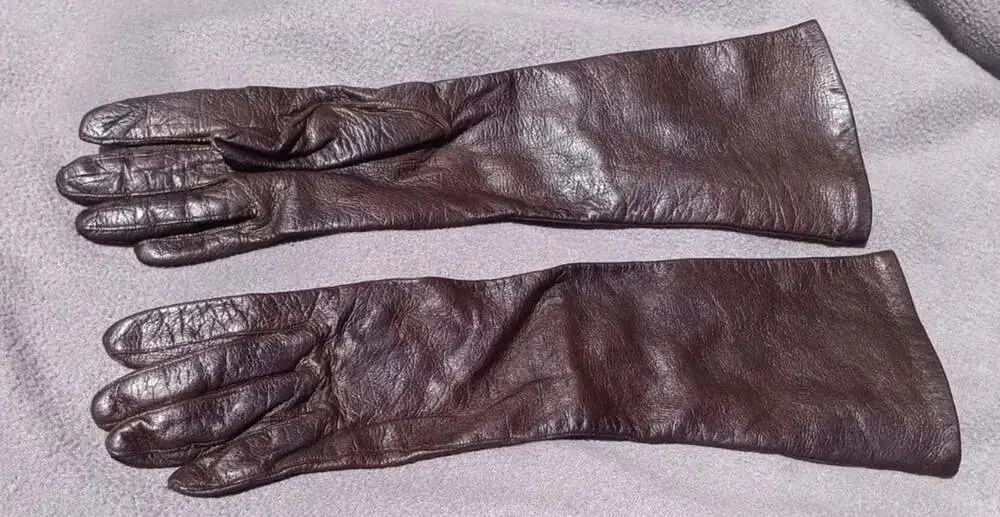 VTG Women’s 6.5 Italian Leather Gloves Brown Silk Lined Long Opera Length